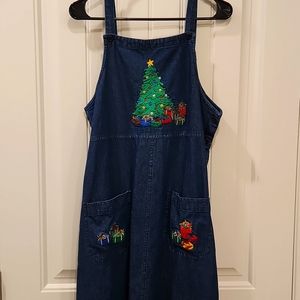 Westbound petites Christmas themed denim jumper dress size PM